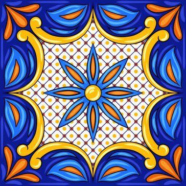 Meksika talavera seramik döşeme deseni. Etnik halk süsleme. İtalyan seramik, Portekizli azulejo veya İspanyolca Mayolikası.