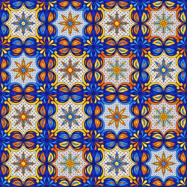 Meksika talavera seramik döşeme deseni. Etnik halk süsleme. İtalyan seramik, Portekizli azulejo veya İspanyolca Mayolikası.