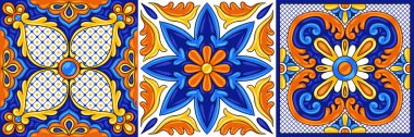 Meksika talavera seramik döşeme deseni. Etnik halk süsleme. İtalyan seramik, Portekizli azulejo veya İspanyolca Mayolikası.