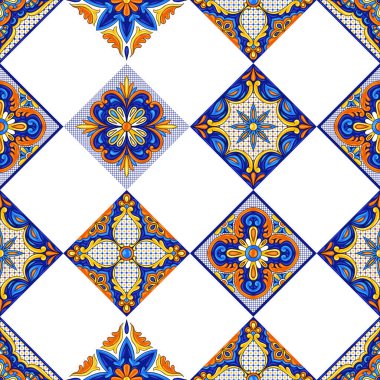 Meksika talavera seramik döşeme deseni. Etnik halk süsleme. İtalyan seramik, Portekizli azulejo veya İspanyolca Mayolikası.