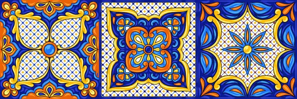 Meksika talavera seramik döşeme deseni. Etnik halk süsleme. İtalyan seramik, Portekizli azulejo veya İspanyolca Mayolikası.