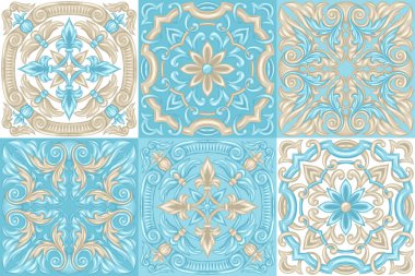 Portekizce azulejo seramik döşeme deseni. Etnik halk süsleme. Akdeniz geleneksel süs. İtalyan seramik, Meksika talavera veya İspanyolca Mayolikası.