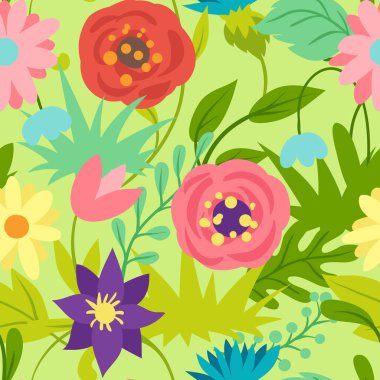 Bahar çiçekleri ile Seamless modeli. Güzel dekoratif doğal bitkiler, tomurcukları ve yaprakları.