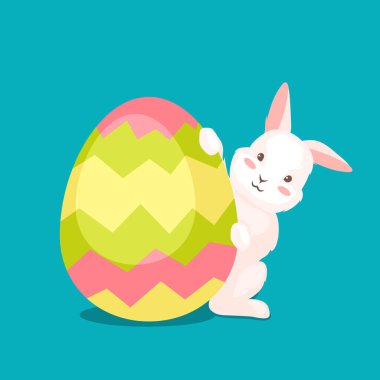 Mutlu Paskalya tebrik kartı. Bunny ve yumurta ile tatil illüstrasyon.