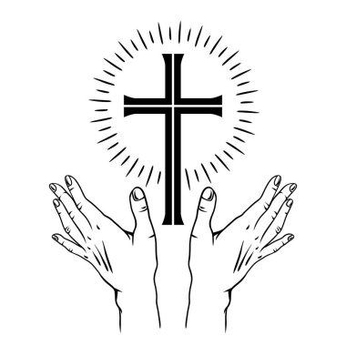 Mutlu Paskalya konsept illüstrasyon. Çapraz ve zambaklar. Tebrik kartı. inanç dini sembol ile.