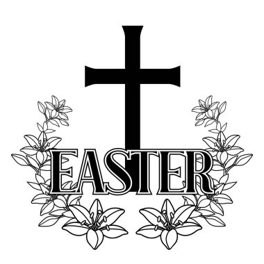 Mutlu Paskalya konsept illüstrasyon. Çapraz ve zambaklar. Tebrik kartı. inanç dini sembol ile.