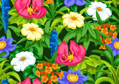 Tropik çiçekler ile Seamless modeli. Egzotik tropik bitkiler. Orman doğa illüstrasyon.