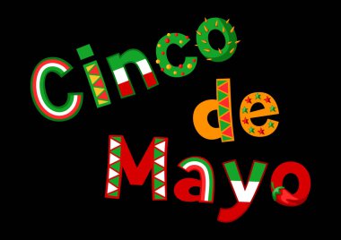 Cinco de mayo tebrik kartı. Desenli yazı metin.