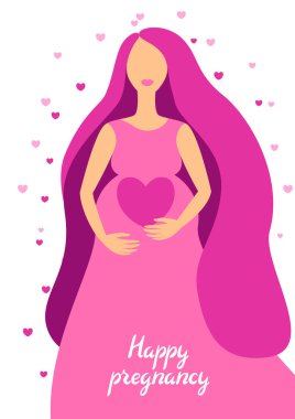 Mutlu hamilelik. Oldukça hamile kadın. Bebek Hediyeleri Partisi Davetiyesi. Çocuk bekleyen illüstrasyon.