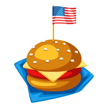 Stilize hamburger veya cheeseburger Illustration. Beyaz arka planda yalıtılmış.