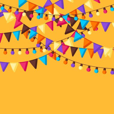 Bayrakların çelenk ile tebrik kartı. Kutlama tatil arka plan.