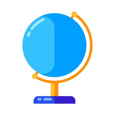 Düz tarzda okul küresimgesi. Beyaz arka planda yalıtılmış çizim.