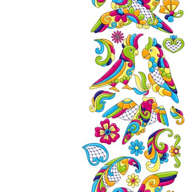 Tropikal papağan ile Meksika talavera seramik karo desen. Geleneksel dekoratif objeler. Etnik halk süsleri. Süs kuşları ile dekorasyon.