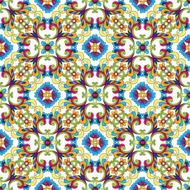 Meksika talavera seramik karo deseni. Geleneksel dekoratif objeler. Etnik halk süsleri. Süs çiçekleri ile dekorasyon.