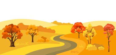 Peyzaj ve stilize ağaçlar ile Sonbahar arka plan. Doğal illüstrasyon.