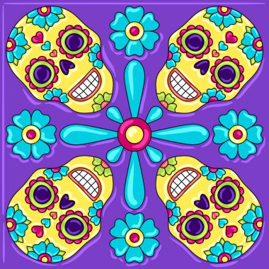 Day of the Dead mexican talavera ceramic tile pattern. Traditional decorative objects. Ethnic folk ornament. clipart