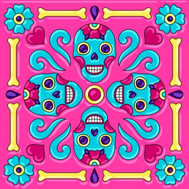 Day of the Dead mexican talavera ceramic tile pattern. Traditional decorative objects. Ethnic folk ornament. clipart