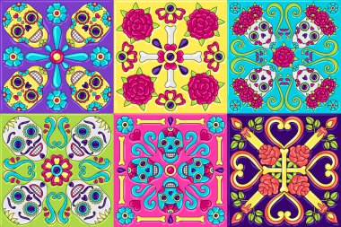 Day of the Dead mexican talavera ceramic tile pattern. Traditional decorative objects. Ethnic folk ornament. clipart