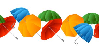 Renkli şemsiye ile dikişsiz desen. Parlak aksesuarları karikatür illüstrasyon.