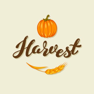 Hasat tipografi yazı amblemi. Sonbahar mevsimsel arka plan.