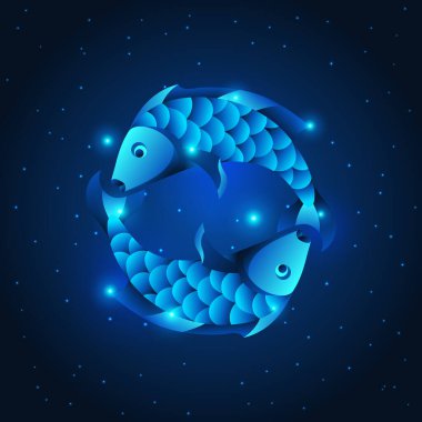 Balık burcu, mavi yıldız burç sembolü. Stilize astrolojik illüstrasyon.