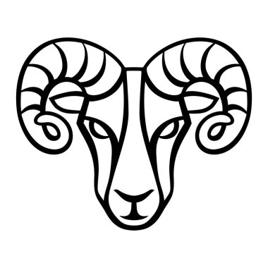 Koç burcu, siyah burç sembolü. Stilize astrolojik illüstrasyon.