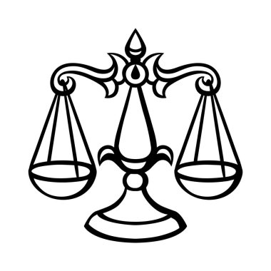 Terazi burcu, siyah burç sembolü. Stilize astrolojik illüstrasyon.