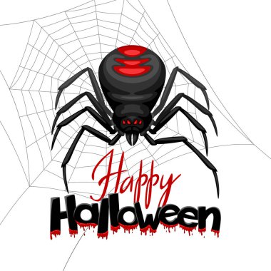 Siyah dul örümcek ile arka plan. Afiş Happy Halloween tatil için.