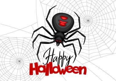Siyah dul örümcek ile arka plan. Afiş Happy Halloween tatil için.