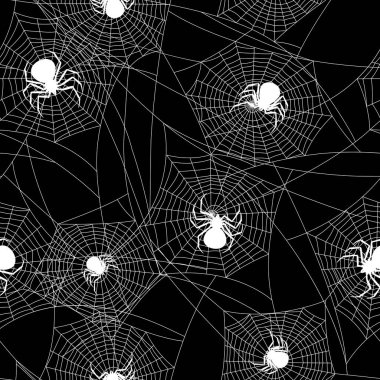 Kara dul örümcekleri ile kusursuz desen. Cadılar Bayramı tatili için arka plan.