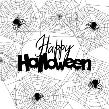 Siyah dul örümcekler ile arka plan. Afiş Happy Halloween tatil için.