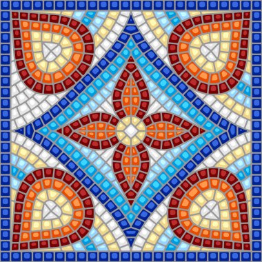Antik Mozaik Seramik kiremit deseni. Renkli mozaik süsleme. Floral dekoratif doku.