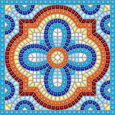 Antik Mozaik Seramik kiremit deseni. Renkli mozaik süsleme. Floral dekoratif doku.
