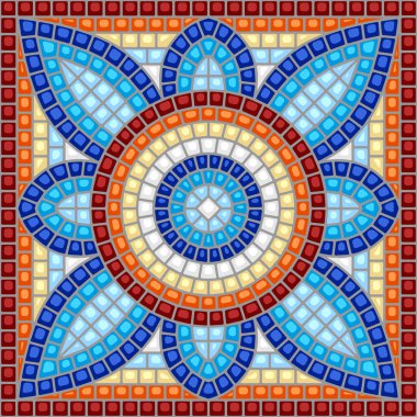 Antik Mozaik Seramik kiremit deseni. Renkli mozaik süsleme. Floral dekoratif doku.