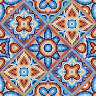 Antik Mozaik Seramik kiremit deseni. Renkli mozaik süsleme. Floral dekoratif doku.