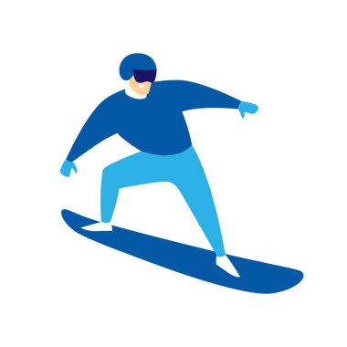Snowboardcu zıplayan adam. Kış sporunun stilize illüstrasyonu.