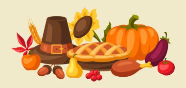 Mutlu Şükran günü arka plan tasarlamak tatil nesnelerle.