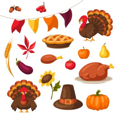Mutlu Şükran günü tatil nesneler ve simgeler kümesi.