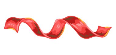 Kırmızı kurdele İllüstrasyonu. Retro tarzda stilize el çizilmiş görüntü.