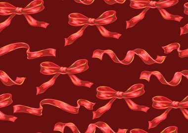 Kırmızı kurdeleli ve pürüzsüz desen. Biçimlendirilmiş el çizimi arkaplan.