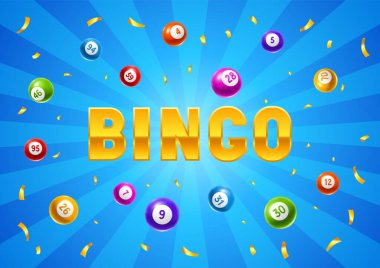 Bingo ya da renkli topları olan piyango kartı. Kumar sporu oyunları için arka plan.