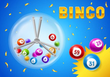 Bingo ya da loto makineli piyango kartı. Kumar sporu oyunları için arka plan.
