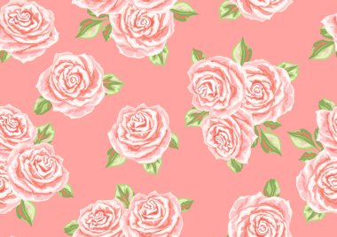 Pembe güllerle kusursuz desen. Güzel gerçekçi çiçekler, tomurcuklar ve yapraklar.