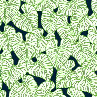 Palmiye yapraklarıyla kusursuz desen. Tropikal bitki ve yaprakların dekoratif görüntüsü.