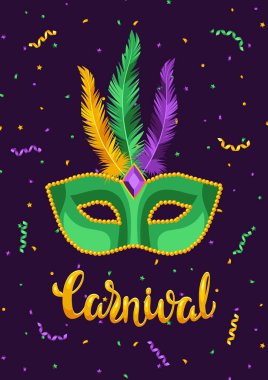 Mardi Gras partisi ya da davetiye kartı. Geleneksel bayram veya festival için karnaval arka planı.