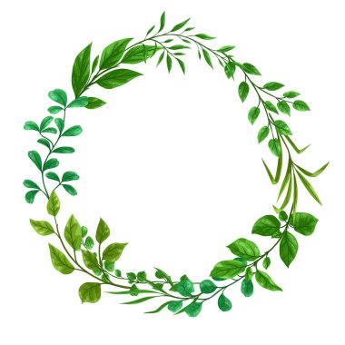 Yeşil yapraklı filiz çerçevesi. Dekoratif doğal bitkiler.