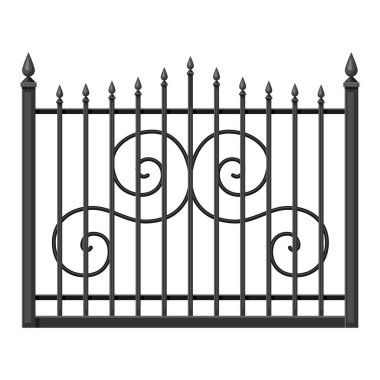 Metal dövülmüş çit tasviri. Bahçe, park veya bahçe koruma bölümü.