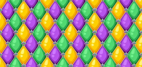Mardi Gras renklerinde eşkenar dörtgen desenli. Geleneksel bayram veya festival için karnaval arka planı.