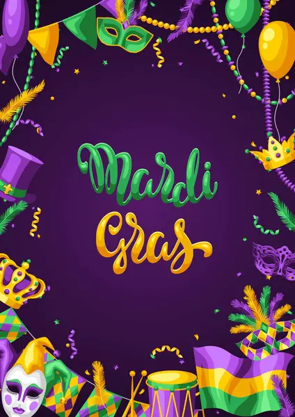 Mardi Gras partisi ya da davetiye kartı. Geleneksel bayram veya festival için karnaval arka planı.