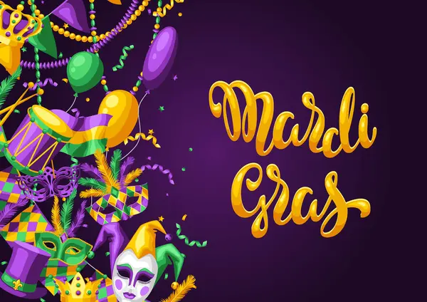 Mardi Gras partisi ya da davetiye kartı. Geleneksel bayram veya festival için karnaval arka planı.
